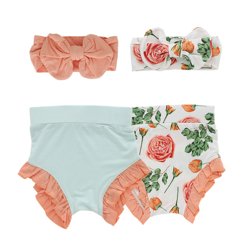 Bloomers estilo volantes para niñas con diadema encantadora, pantalones cortos de verano para bebés con estampado personalizado y diseño de Color sólido