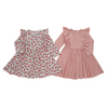 El último color sólido 100% algodón de manga larga estilo volante vestidos de niña vestido de ropa para niños