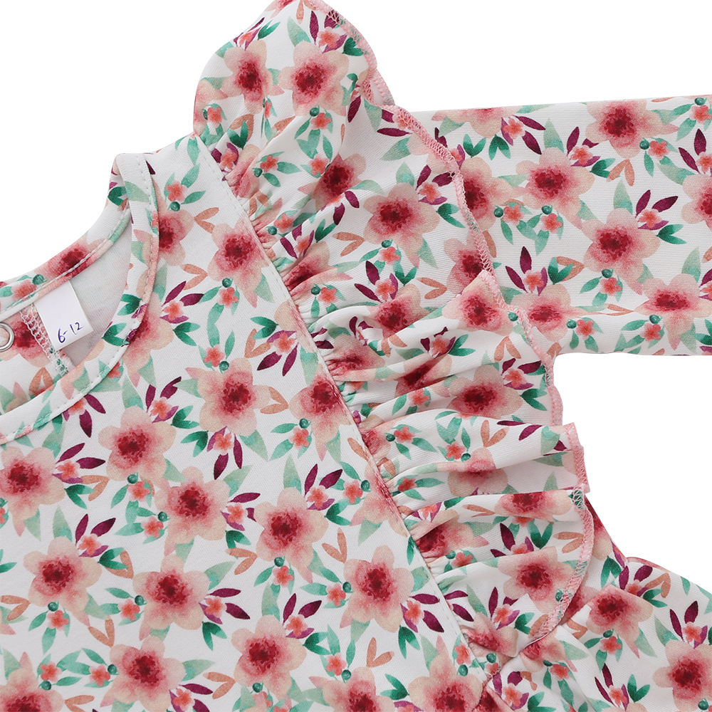El último color sólido 100% algodón de manga larga estilo volante vestidos de niña vestido de ropa para niños