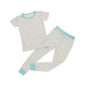 Conjunto de dos piezas de ropa para bebés y niños pequeños, top de manga corta y pantalones largos, conjunto de pijamas para niños de color sólido con diseño personalizado