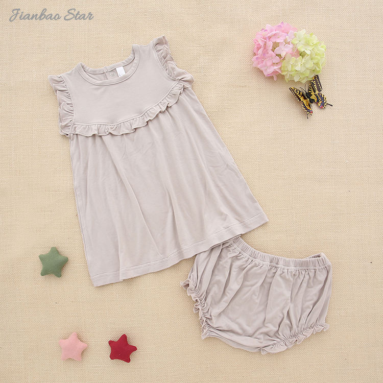 Nuevo lanzamiento, conjunto de vestido de bebé estilo volante con ropa interior, ropa de verano para niñas, conjunto de ropa de bebé saliente de algodón de LICRA y bambú