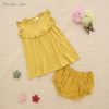 Nuevo lanzamiento, conjunto de vestido de bebé estilo volante con ropa interior, ropa de verano para niñas, conjunto de ropa de bebé saliente de algodón de LICRA y bambú