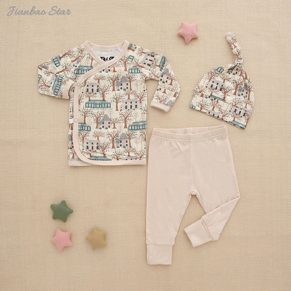 Conjuntos de ropa para bebés, niños y niñas, con sombrero, nuevo diseño, 100% algodón, textura suave, pelele de manga larga para bebé, estilo de botón