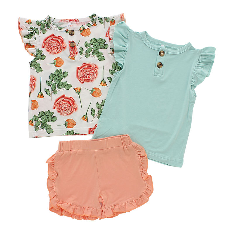 Camisa sin mangas con volantes de verano y pantalones cortos con volantes, conjunto de ropa de 2 piezas para bebés, trajes para niñas pequeñas