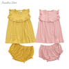 Nuevo lanzamiento, conjunto de vestido de bebé estilo volante con ropa interior, ropa de verano para niñas, conjunto de ropa de bebé saliente de algodón de LICRA y bambú