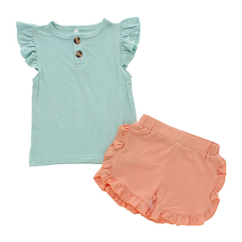 Camisa sin mangas con volantes de verano y pantalones cortos con volantes, conjunto de ropa de 2 piezas para bebés, trajes para niñas pequeñas